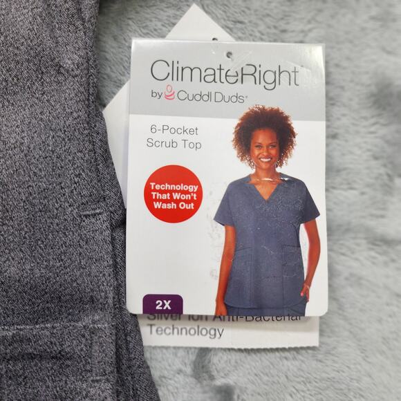 NEW ClimateRight by Cuddl Duds Scrub Top Womens 2X Gray Short Sleeve 6-Pocket - Picture 5 of 12
